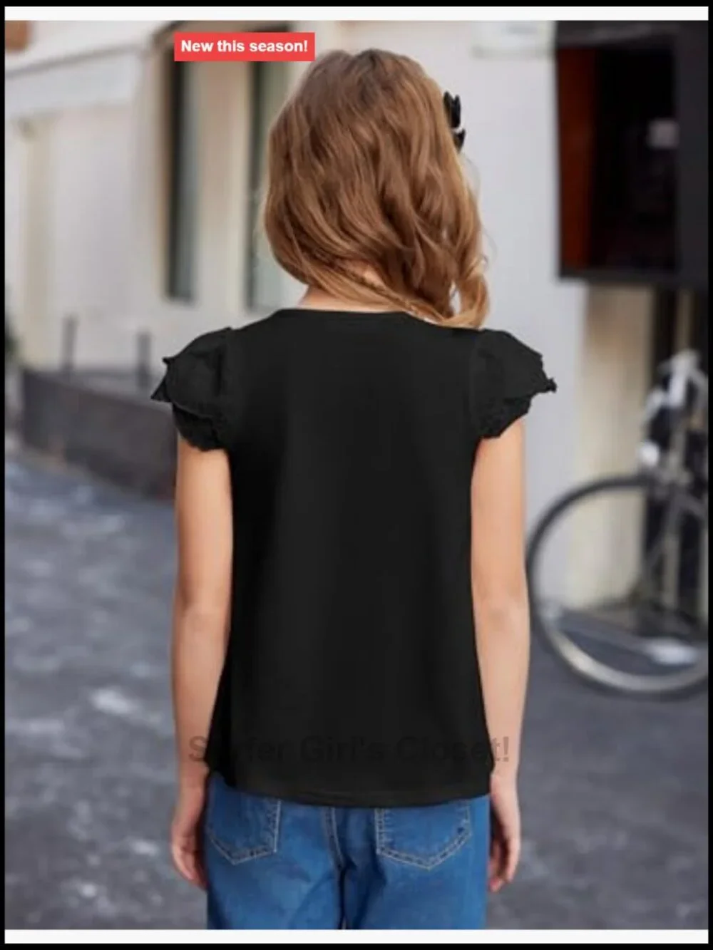 Girls Square Neck Short Sleeve Lace Pleated Blouse Tunic